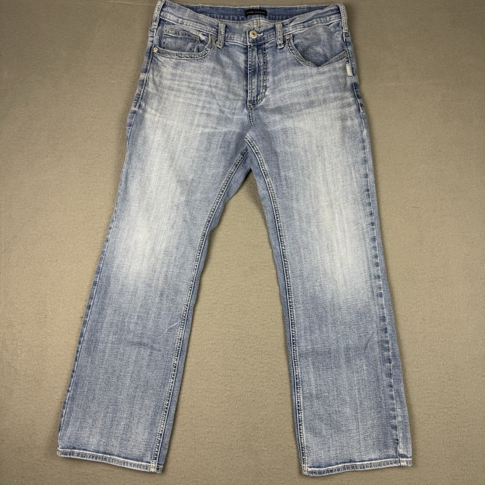 Silver Jeans Mens 33x30 Blue Jace Boot Cut Stretch Light Wash‎ Western Faded